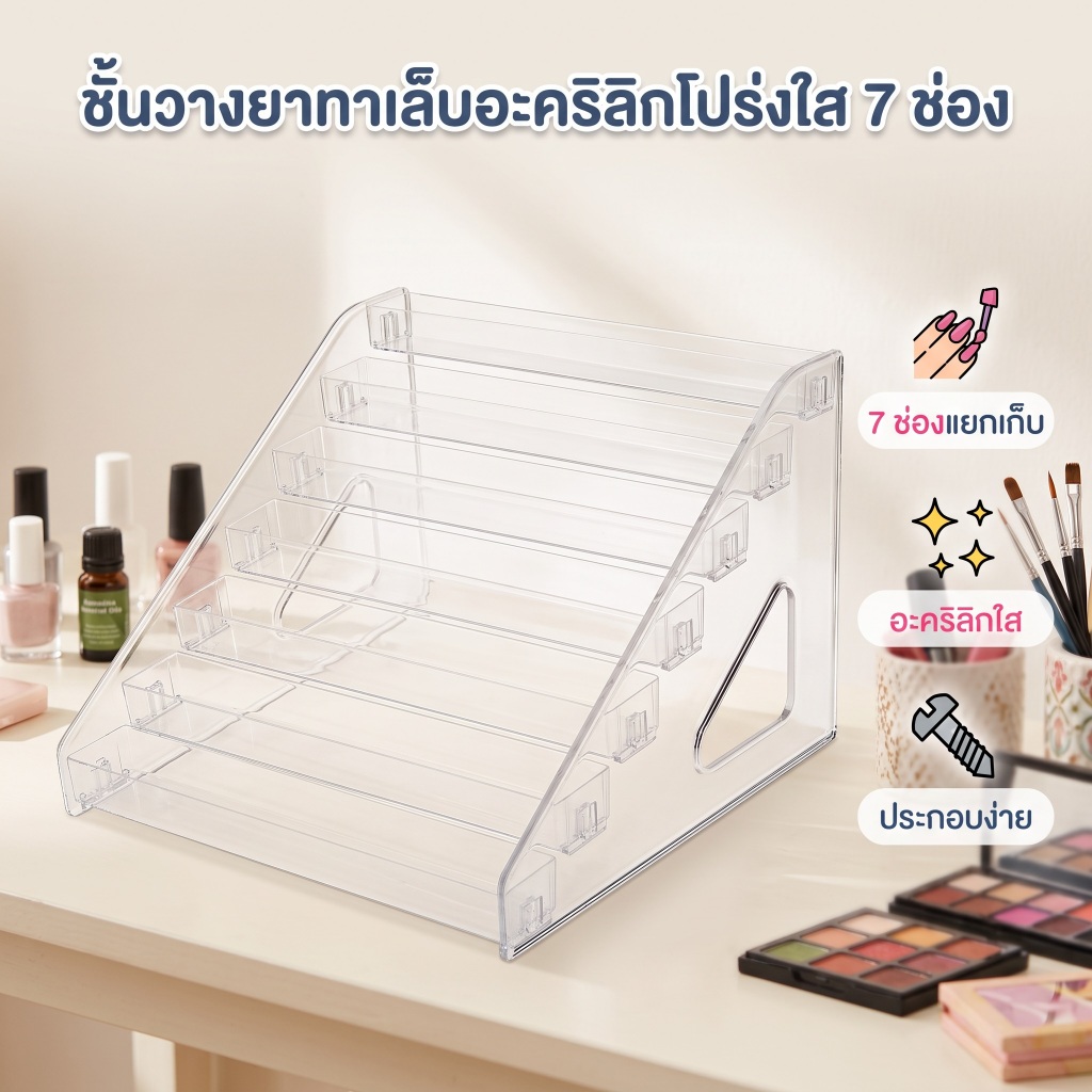 ออแกไนเซอร์สีใสอะคริลิยาทาเล็บออแกไนเซอร์ 7 ชั้นความจุขนาดใหญ่ชั้นวางสียาทาเล็บผู้ถือยืน
