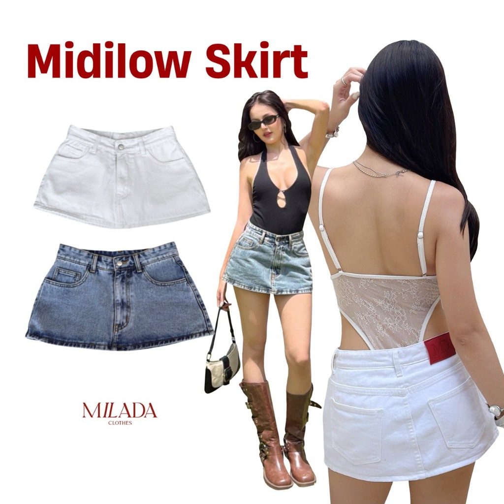 Midi Low Skirt กระโปรงยีนส์เอวต่ำ (012)