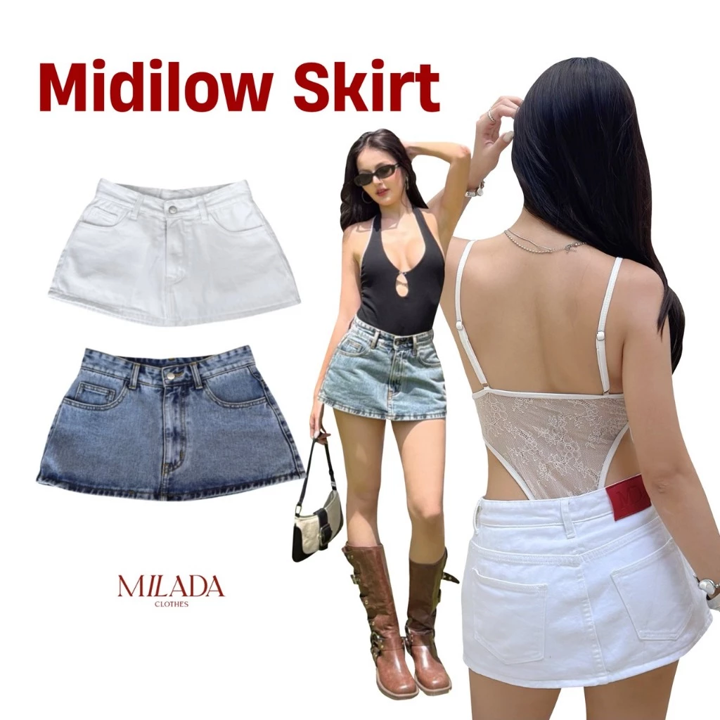 Midi Low Skirt กระโปรงยีนส์เอวต่ำ (012)