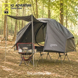 เต็นท์ COT สีดำ 1 คน และเตียงสนาม K2 ADVENTURE น้ำหนักเบา กันฝนกันลม ใส่ปี๊บข้างปี๊บหลังได้ ฯลฯ