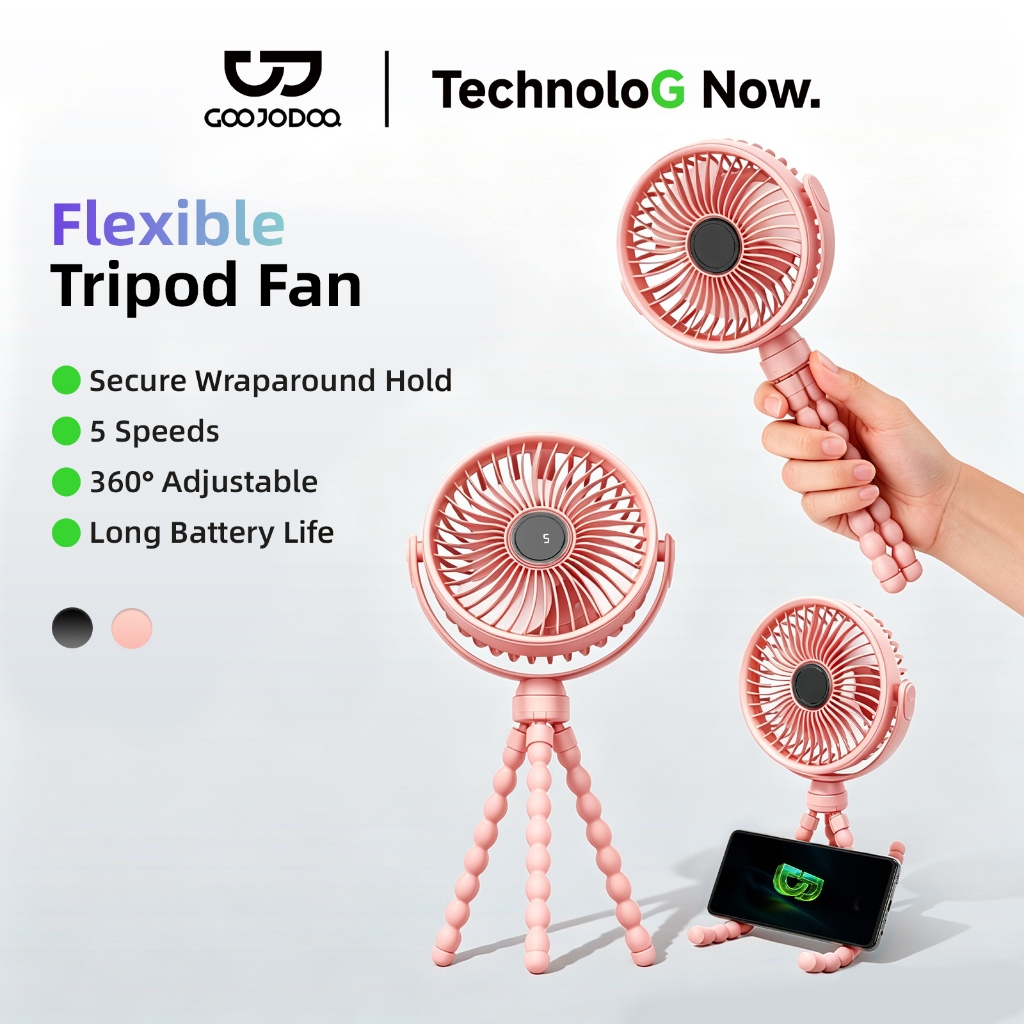GOOJODOQ Fs106 พัดลมพกพา Type C ขาตั้งแบบสามขา พัดลมไอเย็น พร้อมจอแสดงผล พัดลมมือถือ พร้อมไฟกลางคืน
