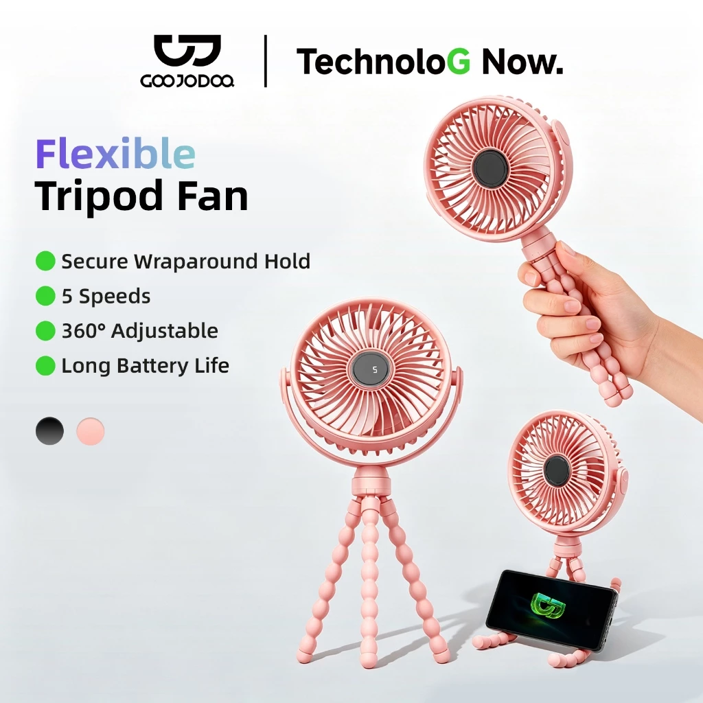GOOJODOQ Fs106 พัดลมพกพา Type C ขาตั้งแบบสามขา พัดลมไอเย็น พร้อมจอแสดงผล พัดลมมือถือ พร้อมไฟกลางคืน