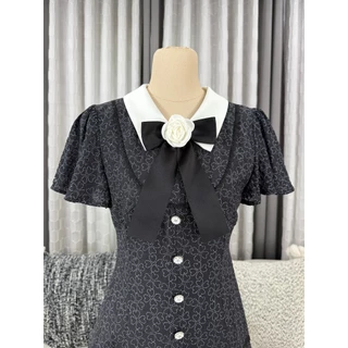 DW465R2 Clover Flower Dressชุดเดรสสั้น ผ้าชีฟองอัดพลีท ผ้าคริงเกิ้ลชีฟอง" (Crinkle Chiffon) พิมพ์ลายใบโคลเวอร์