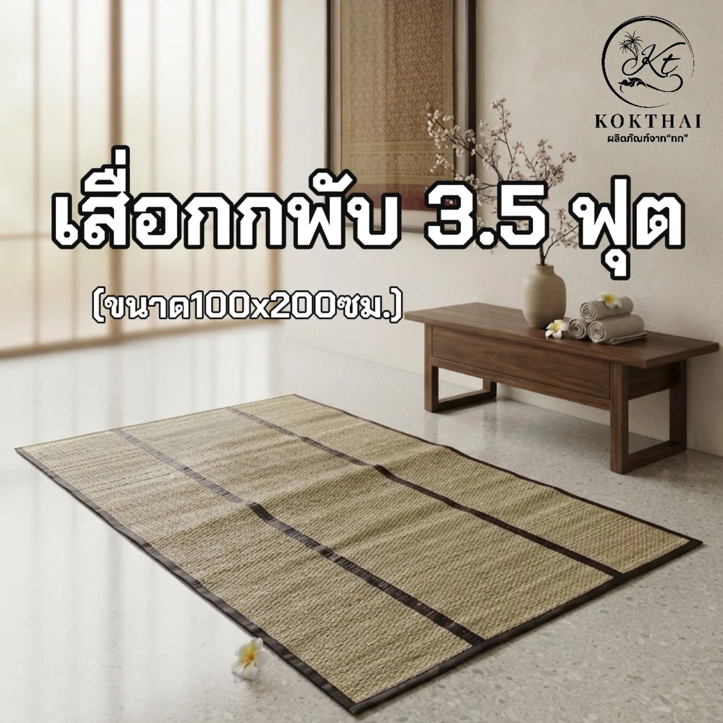 🌱 เสื่อพับ 3.5 ฟุต เสื่อกกแท้ ทอมือทั้งลำต้นกก (100x200cm.) ขนาดเทียบเท่า3.5 ฟุต