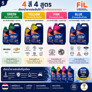 Fil Coolant น้ำยาหล่อเย็น น้ำยาหม้อน้ำ รถยนต์ ป้องกันสนิม ลดความร้อน สูตรผสมเสร็จ ไม่ต้องผสมน้ำ 5L