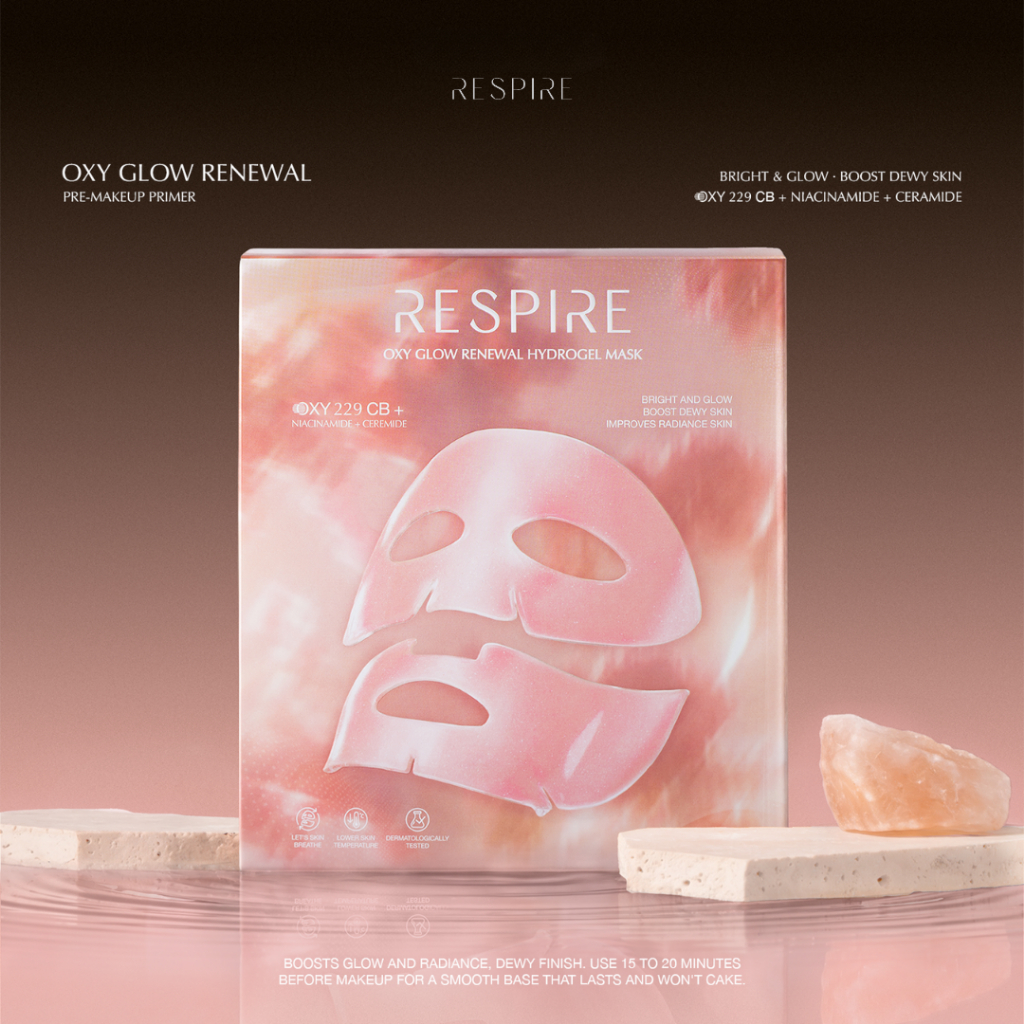 RESPIRE OXY Glow Renewal Hydrogel Mask มาส์กไฮโดรเจล ผิวโกลว์กระจ่างใส | 1 กล่อง 5 แผ่น