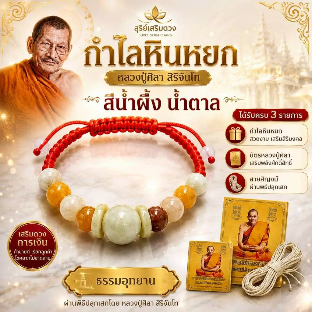 กำไล "หินหยก‘’5 สี หลวงปู่ศิลาสิริจันโท✨✨ แท้💯 Set รุ่นต้นกำเนิด / เบี้ยแก้หลวงปู่ศิลา
