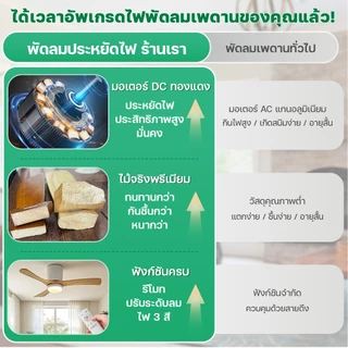 พัดลมเพดาน 52 นิ้ว พร้อมไฟ ไม้จริง 2-in-1 รับประกัน 5 ปี มอเตอร์ DC เงียบ ประหยัดไฟ 6 สปีด รีโมท ตั้งเวลา ห้องนอน คอนโด