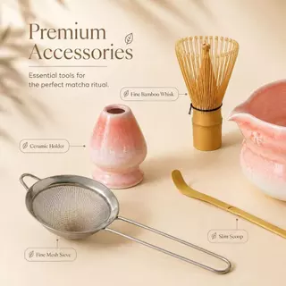 Matcha Set สีชมพู🎀 ชุดชงมัทฉะญี่ปุ่นพรีเมียม 5 ชิ้น ชามเซรามิคดีไซน์โบว์ สไตล์ญี่ปุ่นมินิมอล กล่องของขวัญ