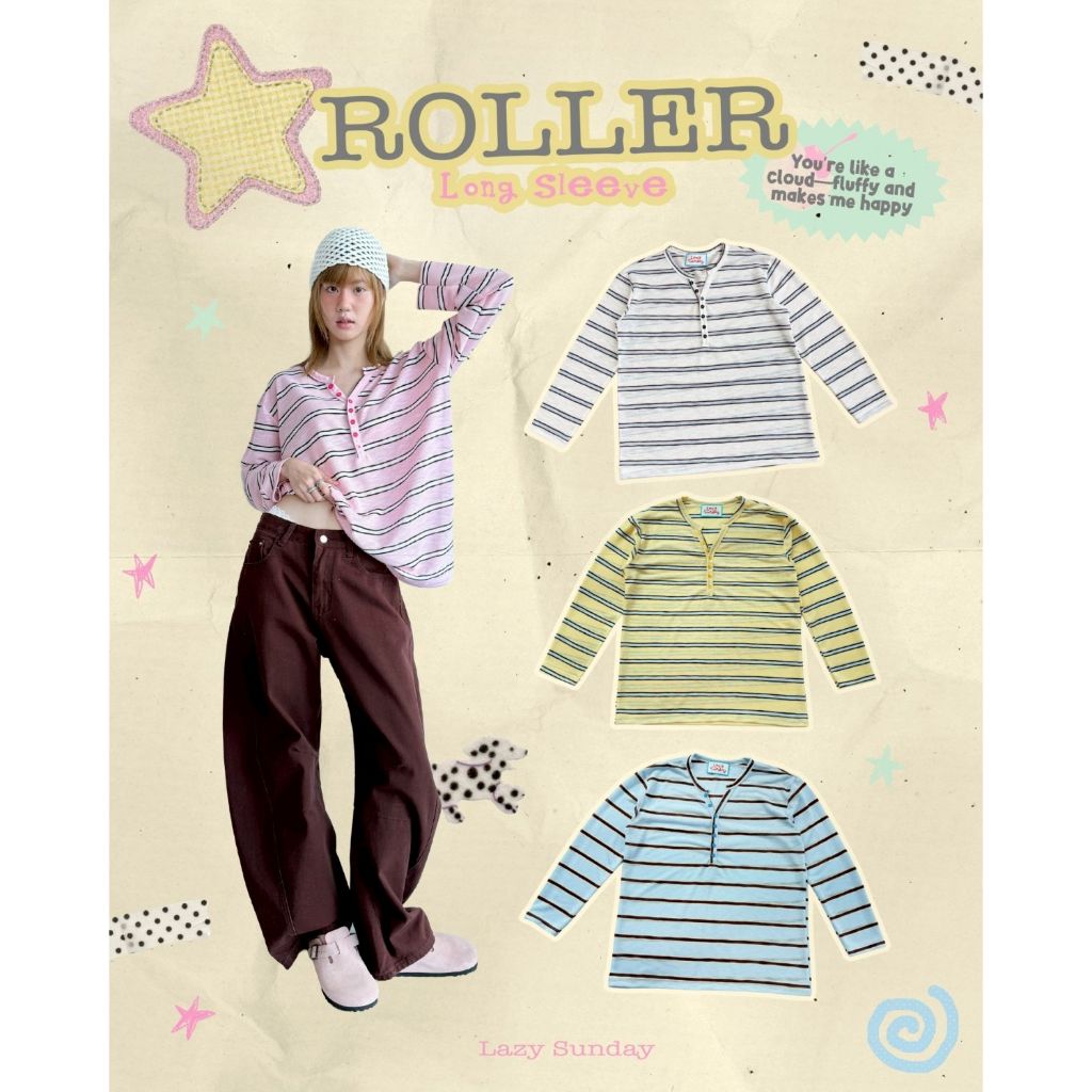ROLLER - แขนยาวผ้าสลาฟลายริ้ว ดีเทลแต่งกระดุมหน้า (ส่งด่วน)