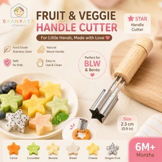 🌸 แม่พิมพ์กดอาหารเด็ก🥕 สแตนเลสด้ามไม้ Fruit Cutter 4 ลาย BLW ตัดผัก ผลไม้ ขนมปัง เบนโตะ Food Cutter Baan Raya