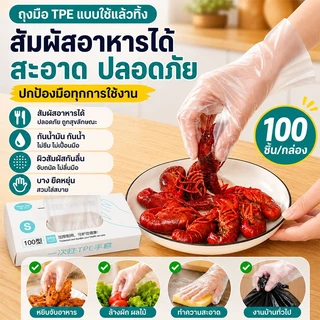 ถุงมือ TPE ถุงมือทำอาหาร 100ชิ้น/กล่อง ถุงมือพลาสติก ใช้แล้วทิ้ง Food grade ถุงมือพีวีซี ถุงมือยาง เหนียว ไม่ขาดง่าย