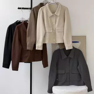 SISSY : เสื้อ Jacket แขนยาว (S-XXL) คอปกแหลม กระดุมใช้งานได้จริง ปักอะไหล่โลโก้เงิน โทนสี Minimal ผ้าเนียนนุ่ม ใส่สบาย