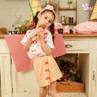 Mix Me เสื้อยืดไหล่สโลป กางเกงกระโปรงสั้น ลายกระต่าย ผ้า 100%Cotton เด็กหญิง อายุ 1-7ปี เสื้อผ้าเด็ก รุ่น 500516/500517