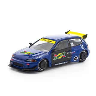 PR640365 - POPRACE 1/64 PANDEM CIVIC EG6 BLUE BLACK DIECAST SCALE MODEL CAR