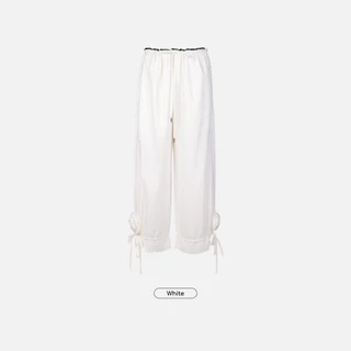 Paloy - PL2525 Rosebud pants กางเกงทรงบอลลูนรูดสายปลายขา แต่งดอกคามิเลีย