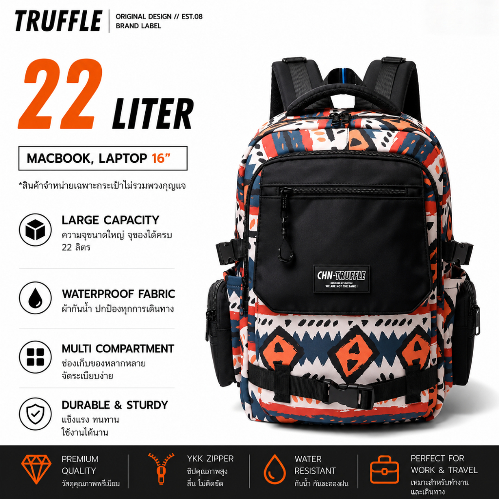 Truffle Backpack V.3 2024 ขนาด 47 cm. (Tibet) กระเป๋าสำหรับ Macbook Pro 14-16", Macbook Air 13-15"