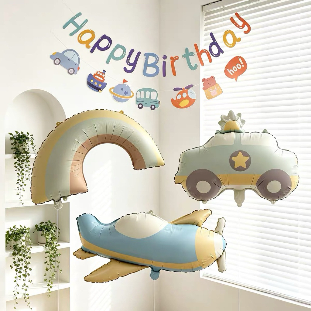 ป้ายวันเกิด Happy birthday +ธงสามเหลี่ยม ครบชุด รถ สินค้าพร้อมส่งในไทย