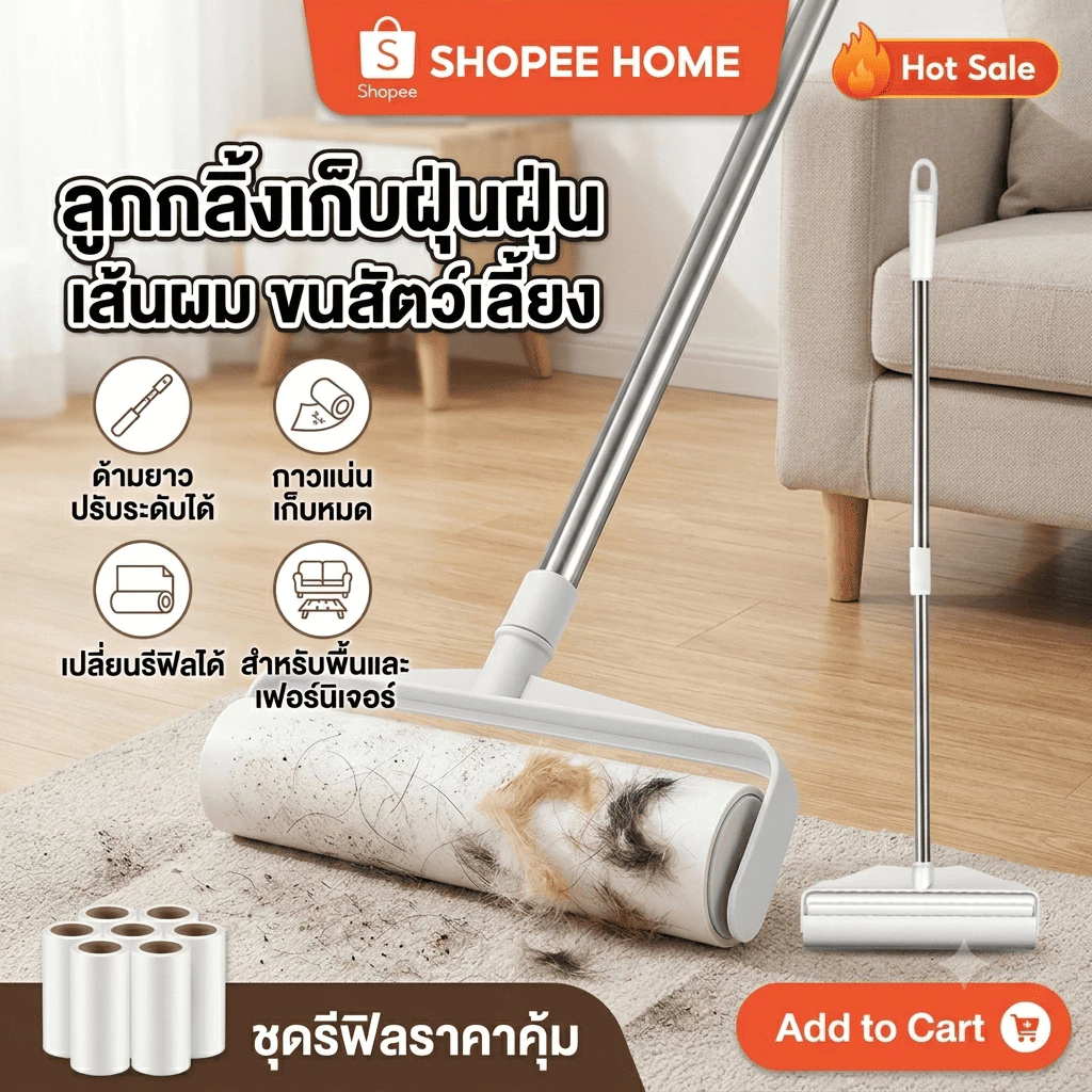ที่กลิ้งเก็บขน ไม้กลิ้ง ลูกกลิ้งเก็บขน ลูกกลิ้งเก็บฝุ่น ที่กลิ้งกำจัดฝุ่น รีฟิลลูกกลิ้ง ลูกกลิ้ง ทำความสะอาด