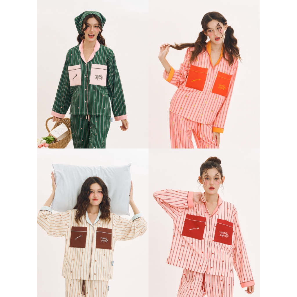 ชุดนอนเสื้อแขนยาวและกางเกงขายาว Cuddly Dreams - The OG Stripe Collection