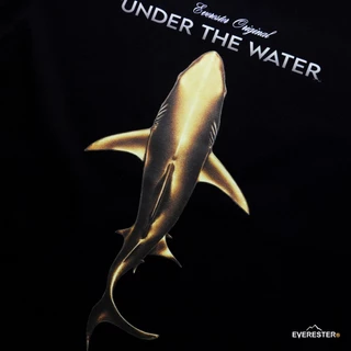 EVERESTER เสื้อยืด คอฟิต - แขนปีกนก วินเทจ Golden Shark Heavy Cotton เสื้อผู้ชาย Oversize สีดำ Wing