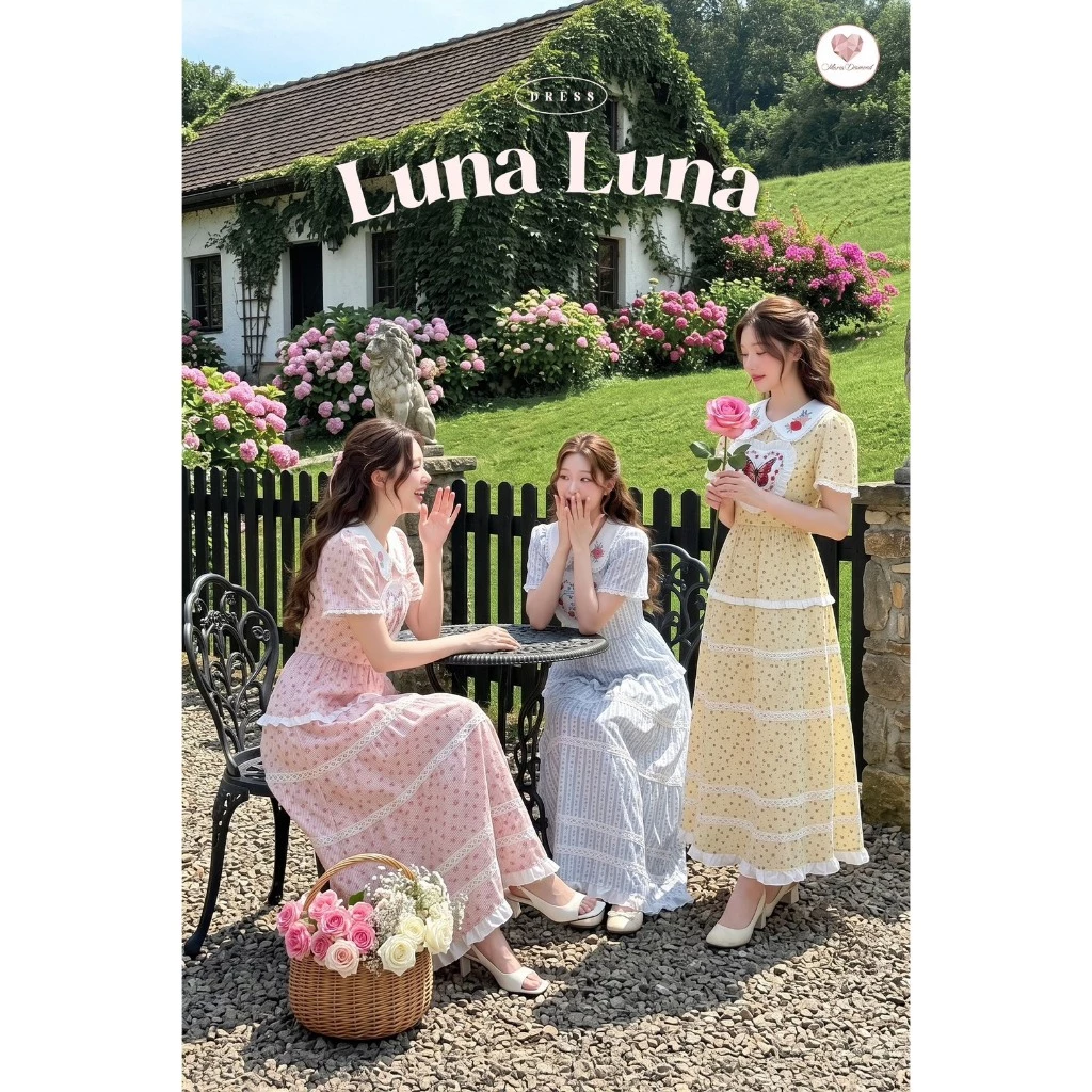 (มี3XL) Maria Diamond มี 3 สี Luna Luna Dress เดรสยาวผ้าคอตตอนดีเทลอกหัวใจ แต่งงานปัก แขนสั้น ซิปหลัง มีซับใน