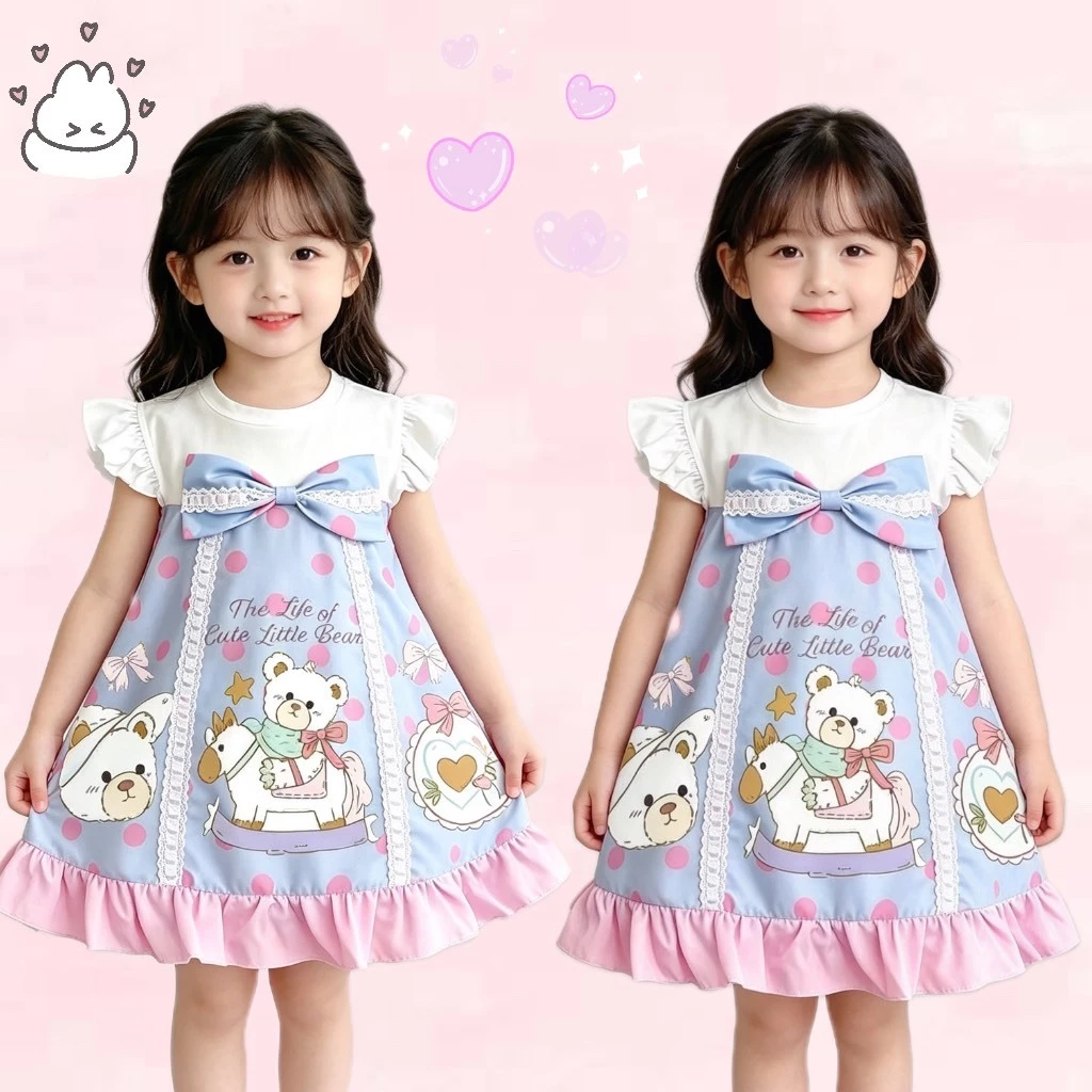 BB097 พร้อมส่ง ชุดเดรสลูกสาว มีโบว์ มายเมน่ารักมากๆๆ (ไม่รวมคาดผมและกระเป๋า)