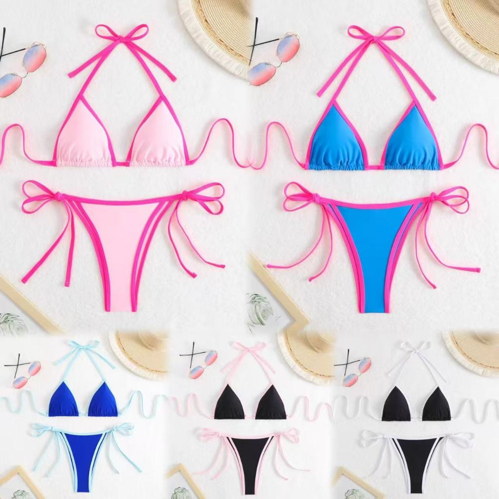 Swift Bra Sexy bikini บิกินี่ 2 ชิ้น สีพื้น แถบปิดขอบ แฟชั่นใหม่ ไม่มีสายรัด สายรัดด้านข้าง summer