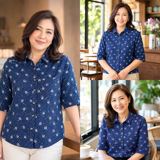 007 - 014 เสื้อผู้หญิง เสื้อผู้สูงอายุ อก 40-52 ใส่สบาย ไม่ร้อน ไม่รีบ เนื้อผ้าพิมพ์ลายดอกไม้