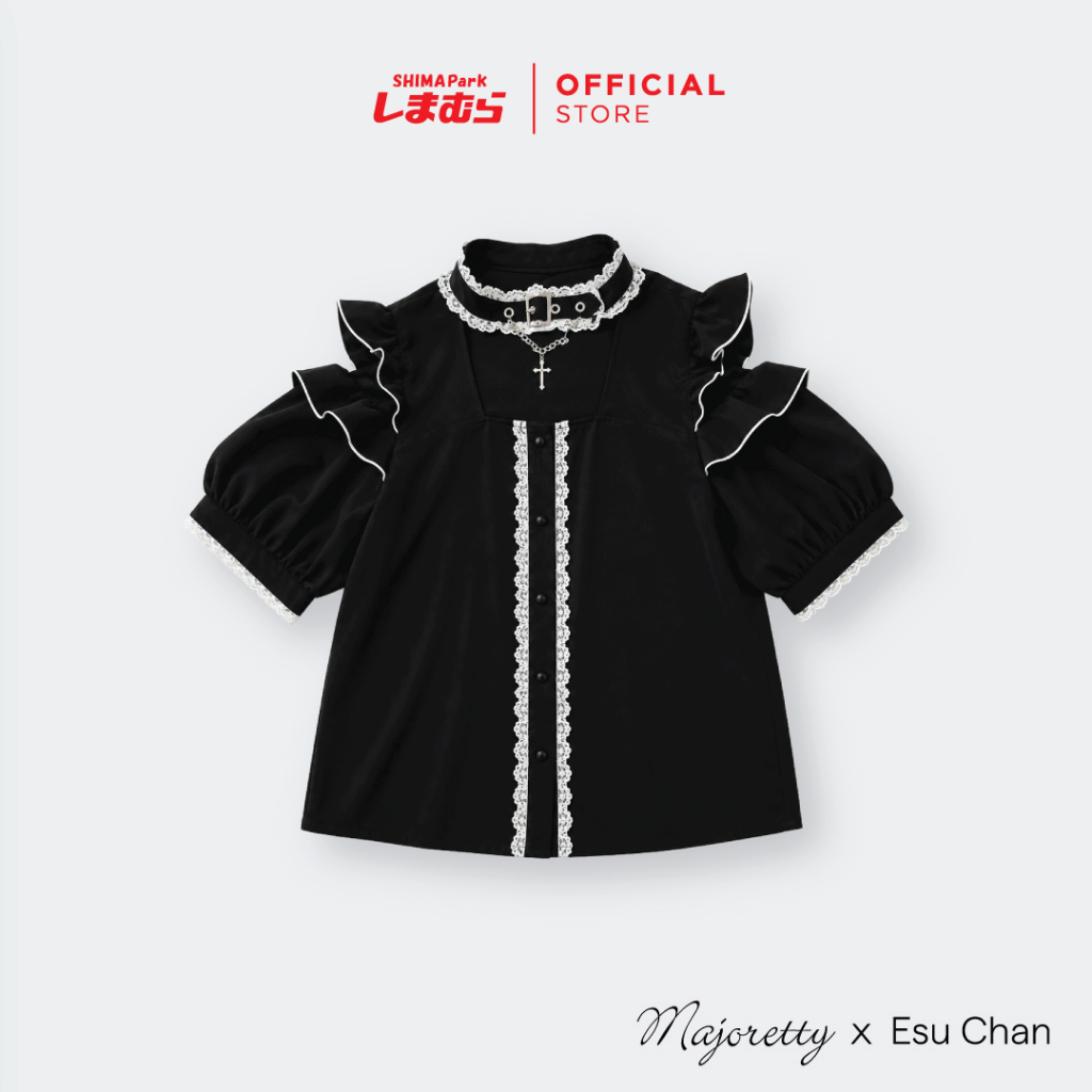 Majoretty x EsuChan - เสื้อเบลาซ์สไตล์ Jirai Kei ดีเทลเว้าไหล่แต่งระบาย พร้อมจี้กางเขนสุดคาวาอี้