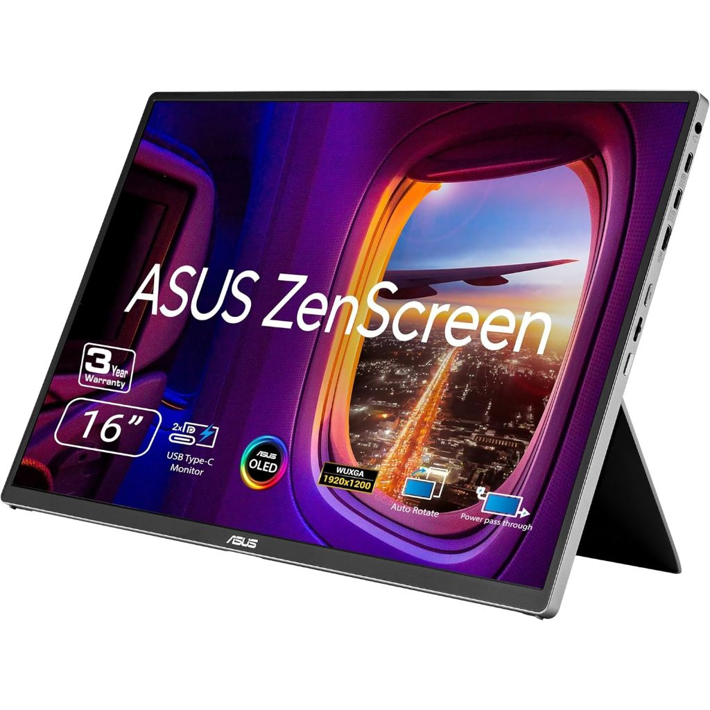ASUS ZenScreen MQ16FC OLED 16" 16:10 USB-C Portable Monitor WUXGA , Auto Rotate, Tripod, Mini-HDMI, 95% DCI-P3