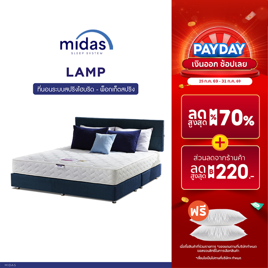 Midas ที่นอนพ็อกเก็ตสปริง / สปริงไฮบริด เสริมโฟม S-latex นุ่มสบาย คลายปวดหลัง