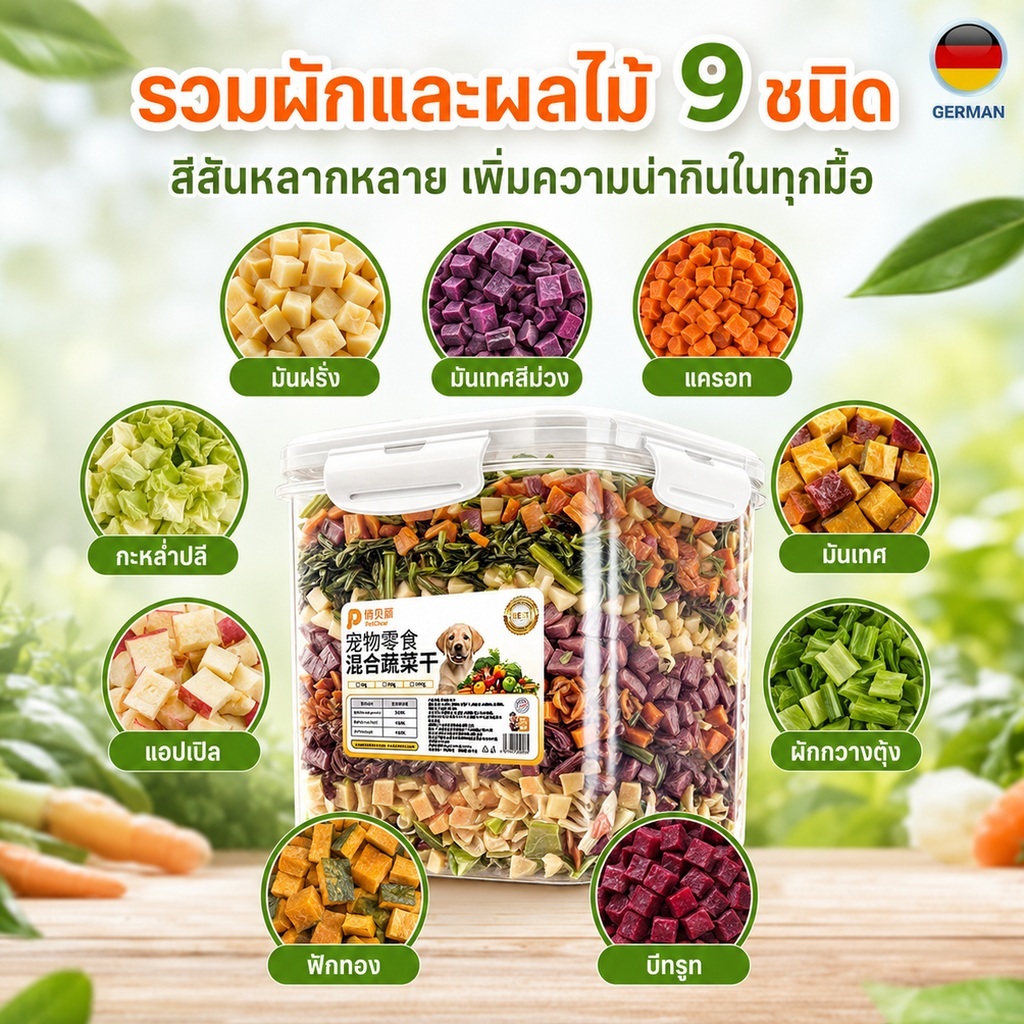 PetClear ผักอบแห้งสำหรับสัตว์เลี้ยง 500g โรยอาหาร เพิ่มความหลากหลายในทุกมื้อ