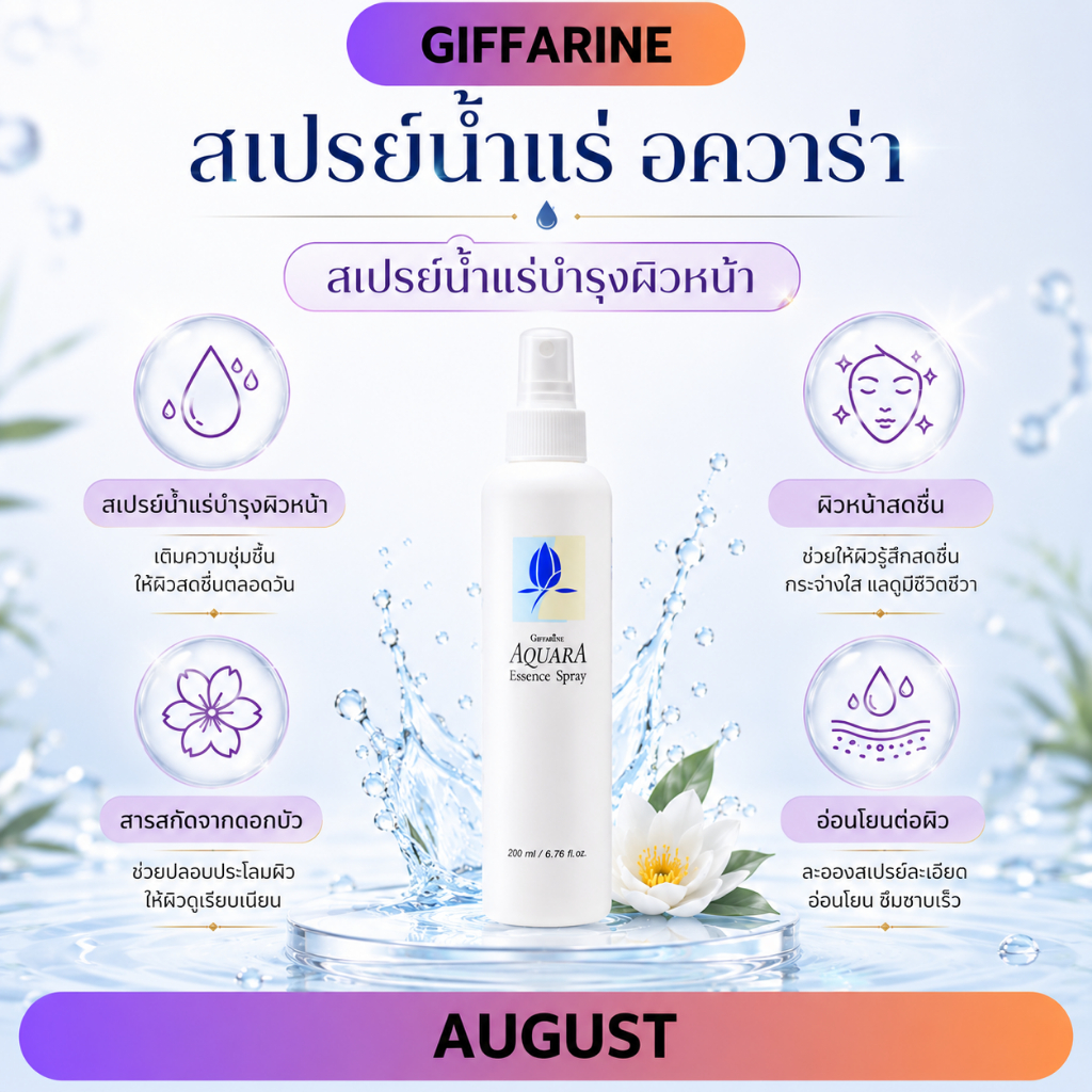 สเปย์น้ำแร่ อควาร่า กิฟฟารีน บำรุงผิวหน้า สดชื่น เนียนนุ่ม Aquara Essence Spray GIFFARINE