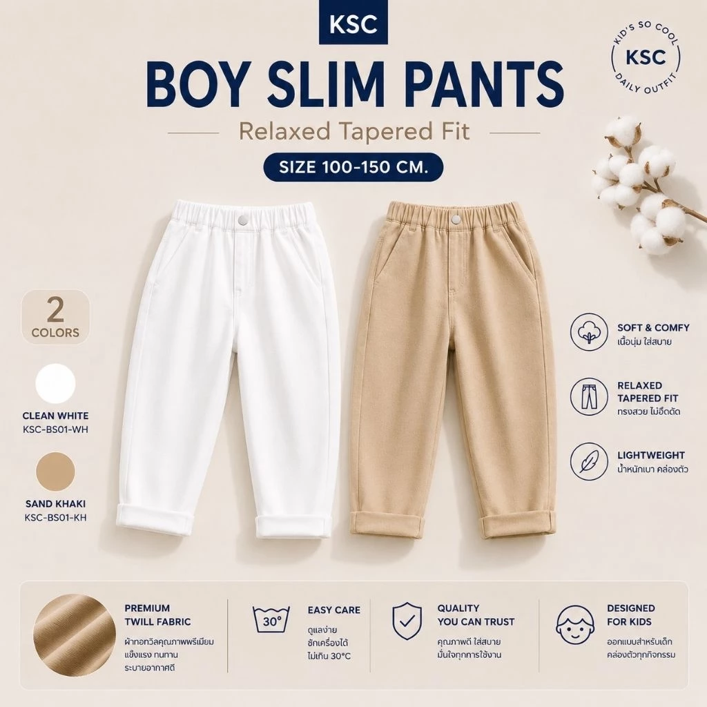 KSC BOY SLIM PANTS Relaxed Tapered Fit — กางเกงตัวเดียว จบได้หลายลุค กางเกงทรงใหม่ที่อยากให้เด็กผู้ชายมีติดตู้ 🤍