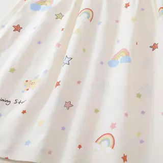 Hania kids พร้อมส่ง สินค้าราคาพิเศษ ชุดเดรสแขนระบายลายสายรุ้ง ผ้าฝ้าย ใส่สบาย ชุดเดรสเด็กผู้หญิงน่ารัก K6126208