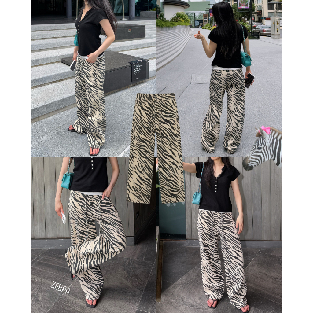 UIUI | ZEBRA JEANS กางเกงยีนส์ลายม้าลาย ทรงbarrel