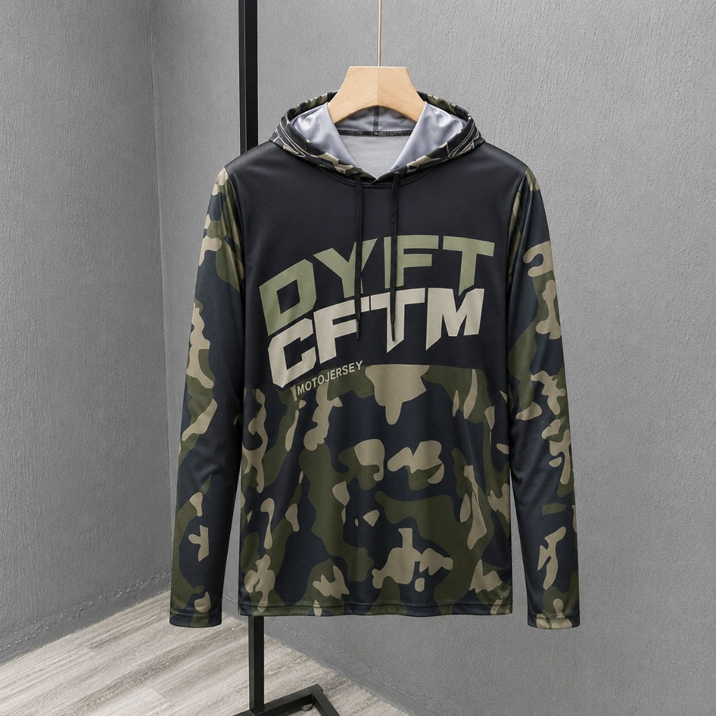 เสื้อฮู้ดแขนยาวผู้ชาย ลายพราง สไตล์มอเตอร์ไซค์ เสื้อกันแดด แห้งไว ใส่ขี่รถ ใส่ออกทริป ใส่สบาย