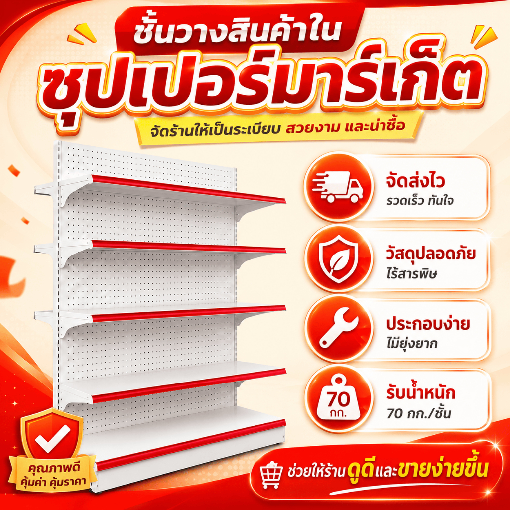 ชั้นวางมินิมาร์ทสำหรับจัดสินค้า แบบแผ่นรู เพิ่มพื้นที่จัดวาง ร้านดูเรียบร้อยและเป็นมืออาชีพ