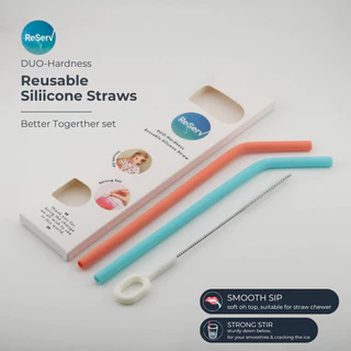 ReServ REUSABLE SILICONE STRAWS BETTER TOGETHER SET หลอดซิลิโคนใช้ซ้ำ หลอดรักษ์โลก 2 ความแข็ง รุ่น BETTER TOGETHER