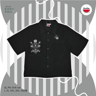 เสื้อแตงโม (SUIKA) - เสื้อผ้าสลาฟคอปกแขนสั้น ตกแต่งงานปักดอกไม้เล็กๆ(ผ้าฝ้ายสลาฟ ไม่ยืด) (SL.PE-014)