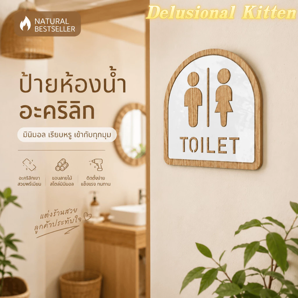 ส่งไว🔥 ป้ายห้องน้ำ อะคริลิค TOILET WOMEN MAN สติกเกอร์ห้องน้ำ ป้ายสุขาหญิง ป้ายสุขาชาย พร้อมเทปกาวสองหน้า ติดตั้งง่าย