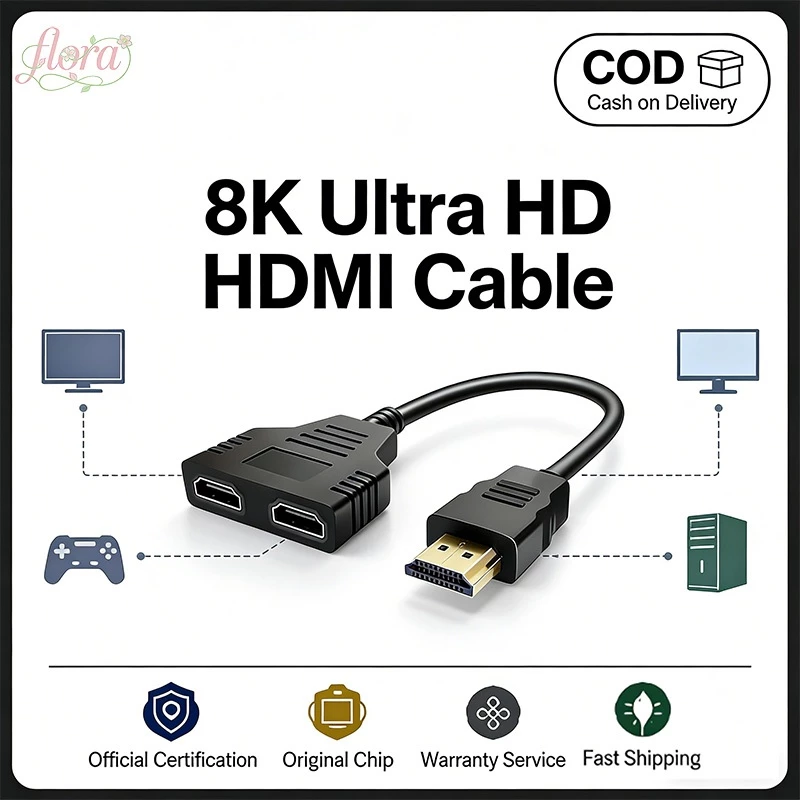 HDMI Splitter 1 In 2 Out 1080P Adapter สายแยกสัญญาณ HDMI แปลงภาพสำหรับแล็ปท็อป TV PS4 PS3 Xbox DVD HDTV
