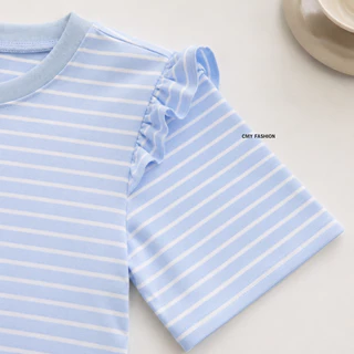 เสื้อยืดลายริ้วแต่งแขนเหมาะสำหรับสาวพลัสไซร์ สีพื้นน่ารัก ผ้านุ่ม ผ้ายืดใส่สบาย #tb8203