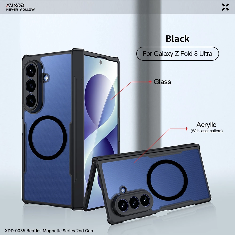 XUNDD เคส ใช้สำหรับ Case Samsung Galaxy Z Fold 5 6 7 8 Ultra เคสโทรศัพท์กันกระแทกแบบแม่เหล็ก รองรับการชาร์จแม่เหล็ก