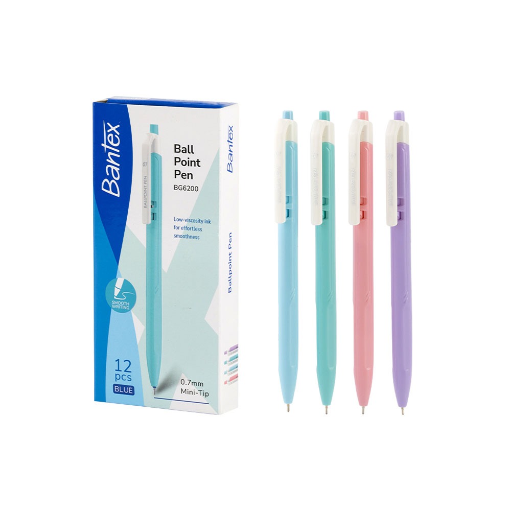 Bantex ปากกา ปากกาลูกลื่น 0.7 มม.หมึกน้ำเงิน สุ่มสี มีคลิปหนีบในตัว เขียนลื่น จดคล่อง Pen