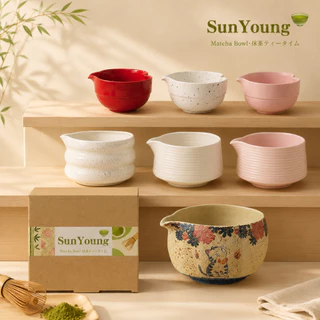 SunYoung ถ้วยชงมัทฉะ Matcha Bowl เซรามิกแบบมีปาก ชามมัทฉะญี่ปุ่น หลายสีหลายลาย เหมาะสำหรับ Home Cafe
