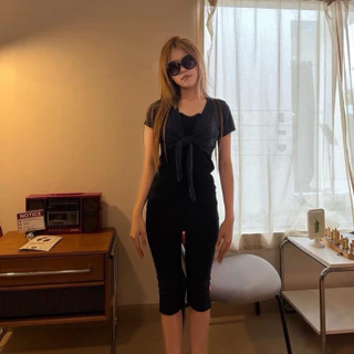 (Zanvis tee) Tie front short sleeve top เสื้อยืดครอปแขนสั้น ดีไซน์ผูกเอวผ้าคอตตอลยูนิ ใส่สบาย เนื้อนุ่ม ยืดได้เยอะ