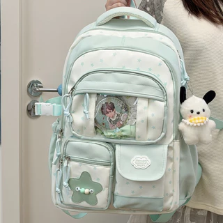 🎒กระเป๋าเป้สไตล์ญี่ปุ่นเกาหลี แถมตุ๊กตาโปชาโกะ กันน้ำ วินเทจ ใส่แล็ปท็อปได้ หลายช่องเก็บของ น่ารัก