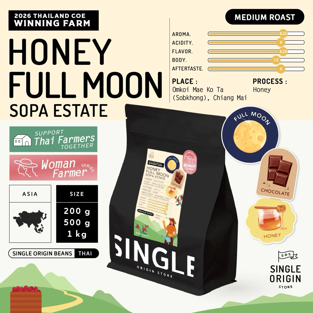เมล็ดกาแฟคั่วกลาง Honey Fullmoon - Sopa Estate (Medium Roast)(Specialty Coffee)
